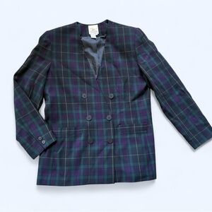 En Avance vintage dark plaid double breasted blazer size 12